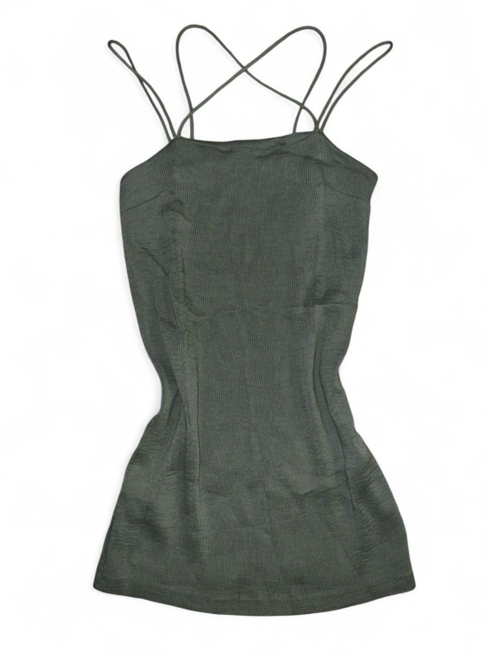 H&M Olive Green Ribbed Slip Dress with Double Straps
